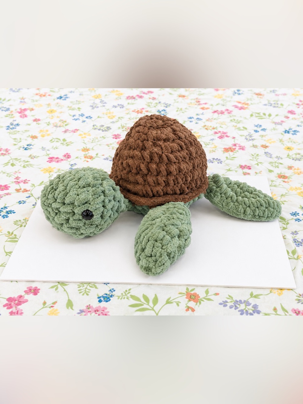 Large Handmade Crocheted Turtle Plush - Green & Brown